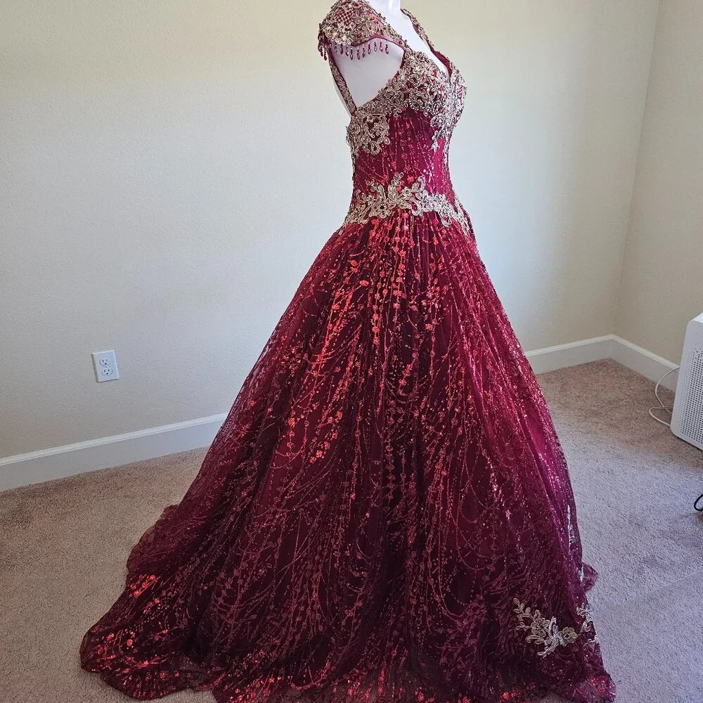 DREAM QUEEN USA  Beautiful Red Voluminous Sequin Dress - Picture 6 of 13